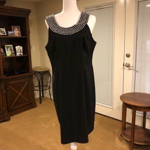 Adrianna Papell Black Dress w/ Faux Grey Pearls